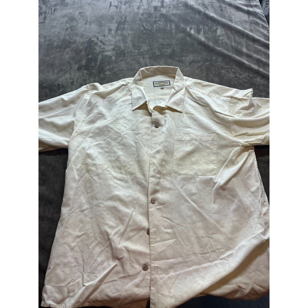 Pusser's West Indies Hawaiian Shirt Mens XL Silk Blend‎ Beige Short Sleeve